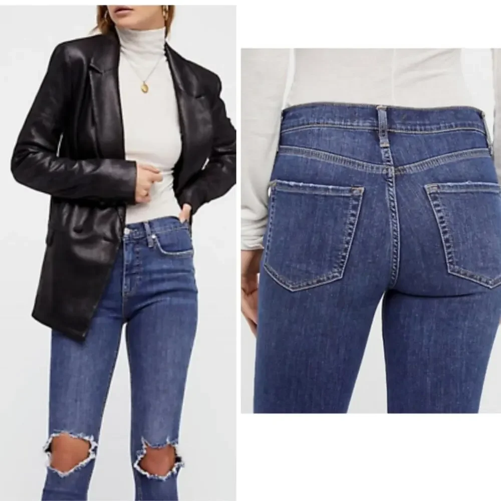 Free People High Rise Busted Knee Skinny Jeans NEW